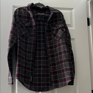 INDEPENDENT - Men's Black, Red, Grey and White Plaid Button-Down Shirt